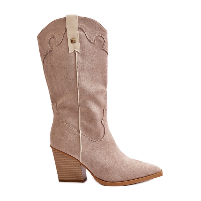 Izolirane kaubojske čizme na visoku petu od eko brušene kože bež Hanivin