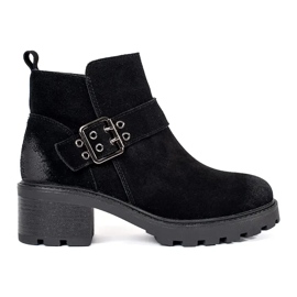 Crne ženske gležnjače na visoku petu od prirodne nubuk kože s ukrasnom kopčom Sergio Leone crna