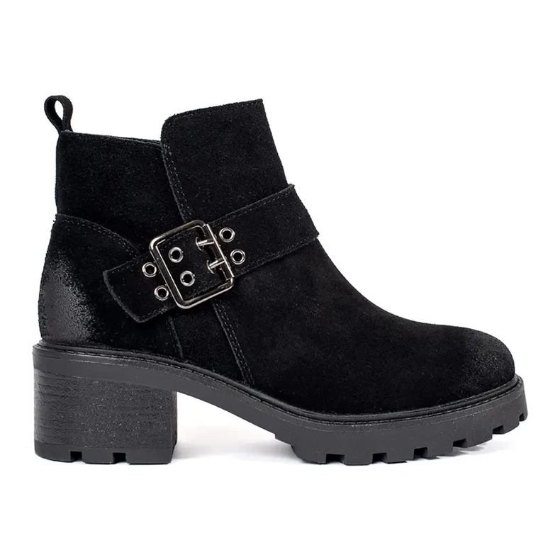 Crne ženske gležnjače na visoku petu od prirodne nubuk kože s ukrasnom kopčom Sergio Leone crno