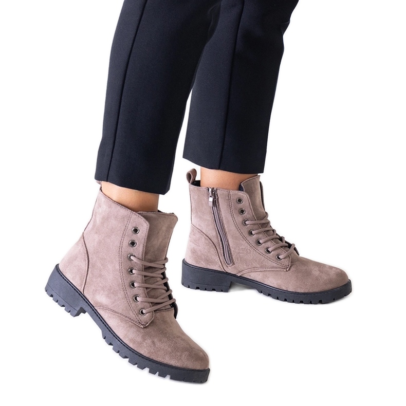 Smeđe radničke čizme od eko brušene kože na Barosa platformi smeđa