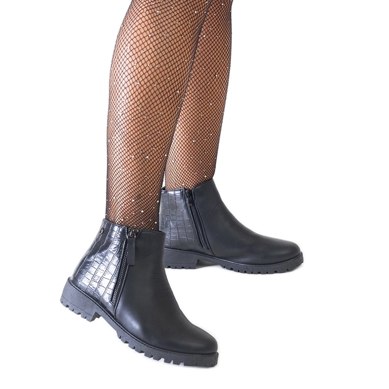 Crne gležnjače s motivom krokodilske kože, Mifsada eko koža crno