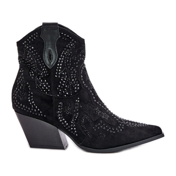 Ukrašene crne kaubojske čizme na visoku petu Kaivina crno