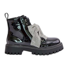 Ženske lakirane gležnjače s mašnom, Black Ocenttia crna