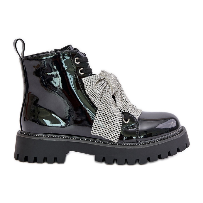 Ženske lakirane gležnjače s mašnom, Black Ocenttia crno