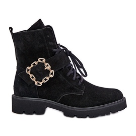 Zazoo 2951 Gležnjače od brušene kože s ukrasnom kopčom, crne crna