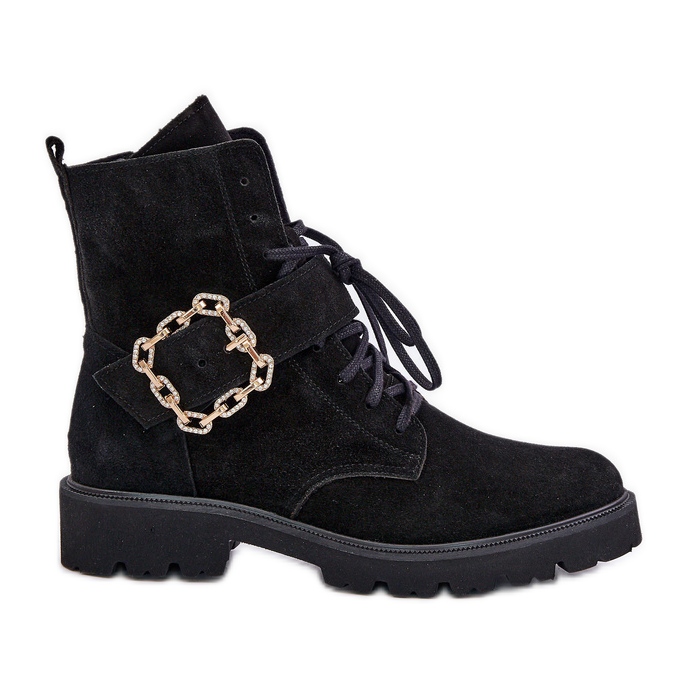 Zazoo 2951 Gležnjače od brušene kože s ukrasnom kopčom, crne crno