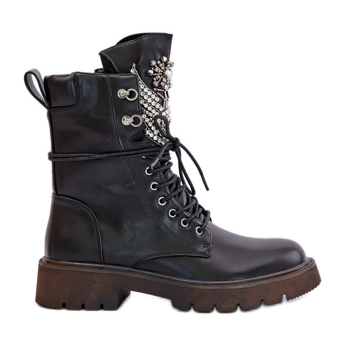 S.Barski Radničke čizme od eko kože s ukrasom Izolirane D&amp;A MR880-080 crne crno