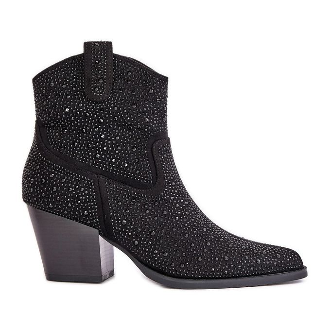 Ukrašene kaubojske čizme na visoku petu sa špicastim vrhovima S.Barski HY42-121 Crna crno