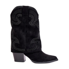 Ukrašene kaubojske čizme do sredine lista na visoku petu S.Barski HY42-153 crne crna