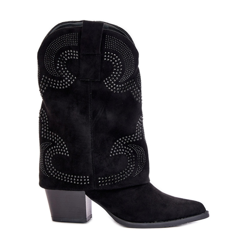 Ukrašene kaubojske čizme do sredine lista na visoku petu S.Barski HY42-153 crne crno