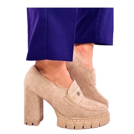 Kaki mokasine na visoku petu i platformu bež