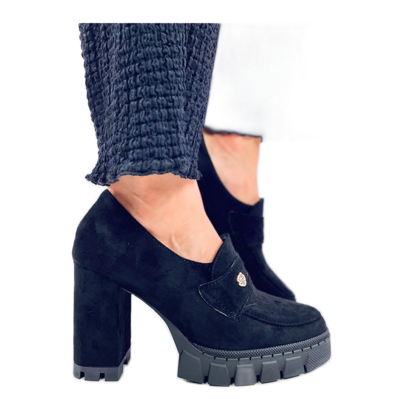 Crne mokasine na visoku petu i platformu crno