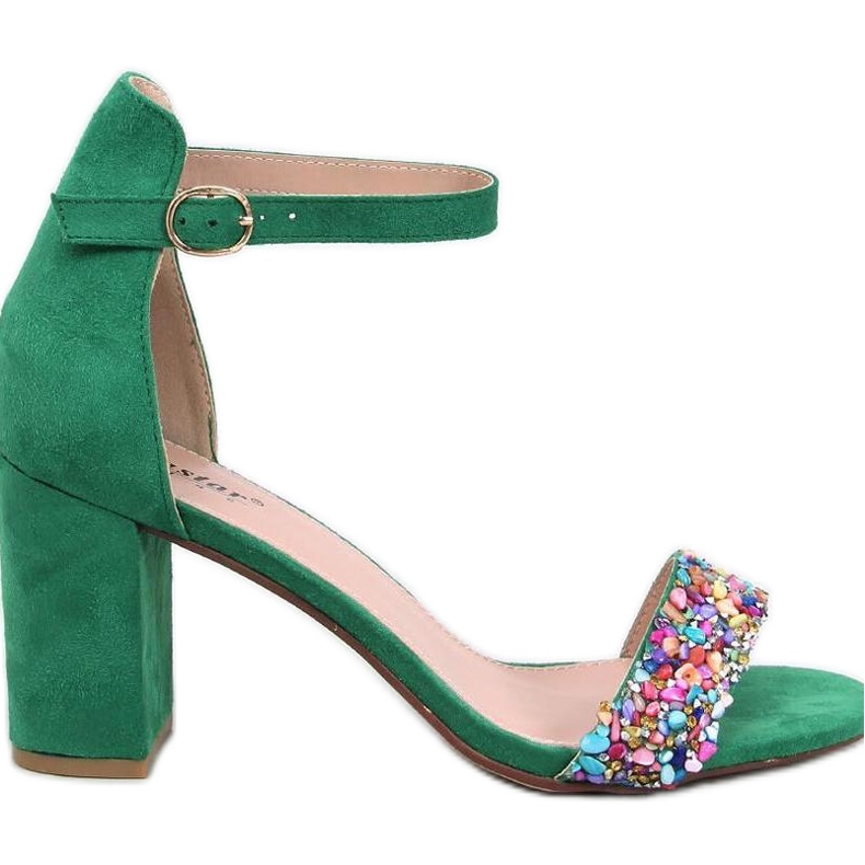 Valentine Green sandale na visoku petu s kamenčićima - Inello zelena