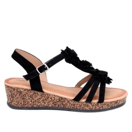 Fisken Crne sandale na cvjetnu platformu - Inello crno