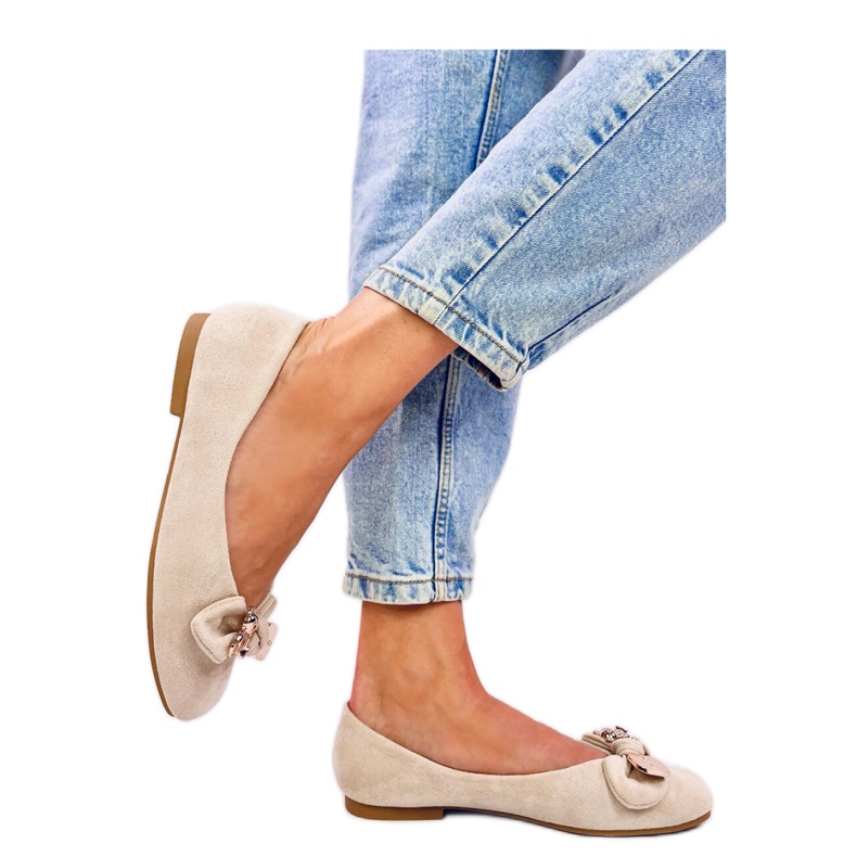 Cranny Beige zlatne balerinke s medvjedićem - Inello bež