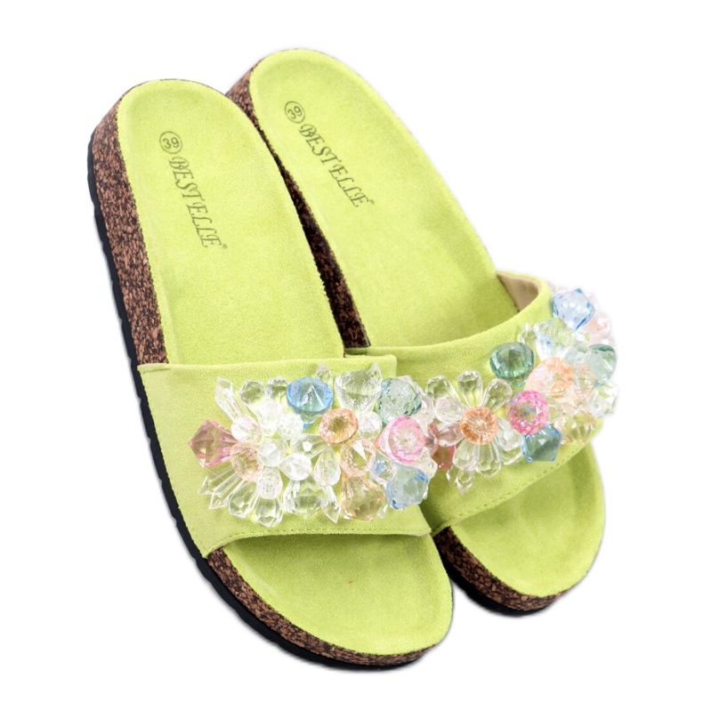 Sandal Cork japanke s Maliv Green kamenčićima - Inello zelena