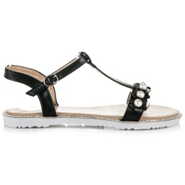 Nio Nio Ravne sandale s perlama crna