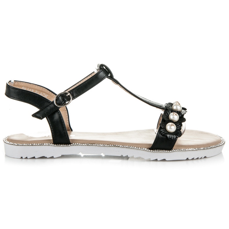 Nio Nio Ravne sandale s perlama crno