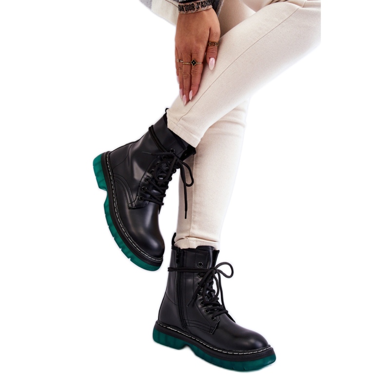 Step in style Borbene čizme Model Trinah 22BT35-5079 Black_Green - Korak sa stilom crno