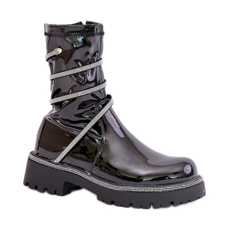 Crne lakirane ženske gležnjače crno