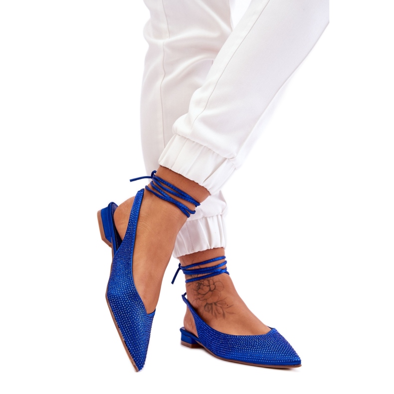 Ženske plave balerinke na vezanje plava