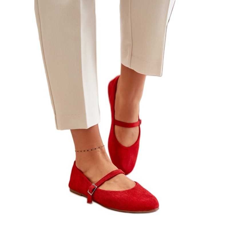 Ženske crvene balerinke s remenom crvena