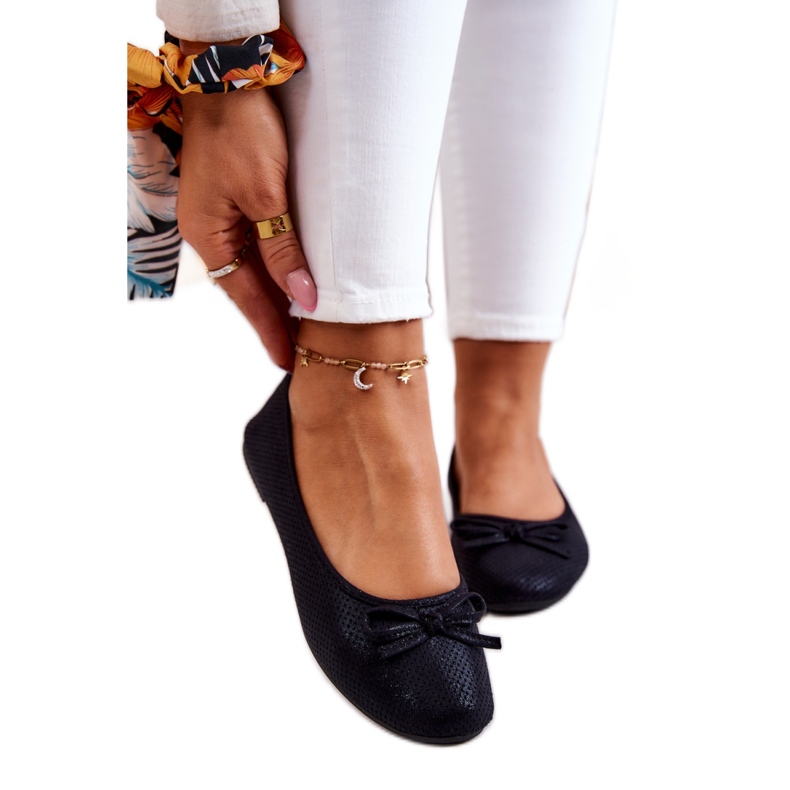 Ženske balerinke s mašnom Crne crno