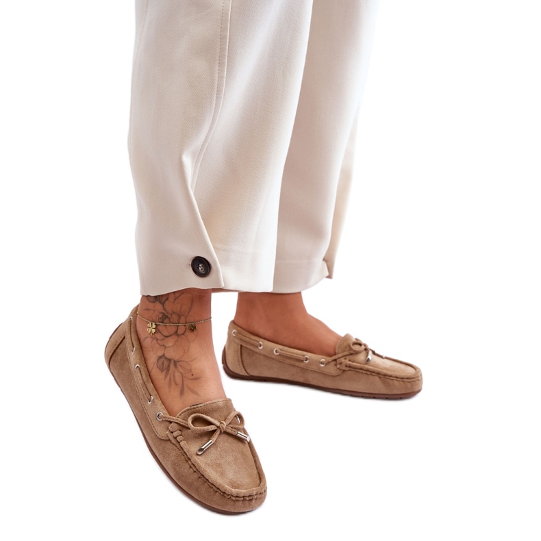 Smeđe ženske mokasine s mašnom smeđa