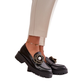 CheBello Ženske mokasine ukrašene cvijetom crna