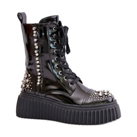 S.Barski Lakirane čizme s platformom s crnim ukrasom crna