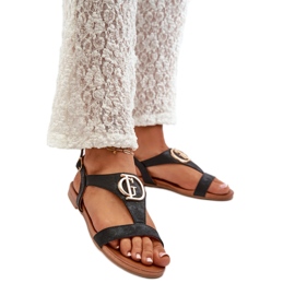 S.Barski Ženske sandale sa zlatnim ukrasom Crne crna