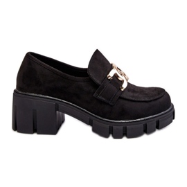 Ženske cipele na visoku petu s crnim ukrasom crna