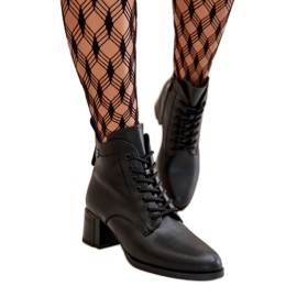 Vinceza Black Leather ženske gležnjače na visoku petu crna