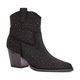 S.Barski Crne ukrašene kaubojske čizme na visoku petu crna