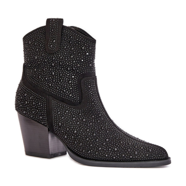 S.Barski Crne ukrašene kaubojske čizme na visoku petu crno