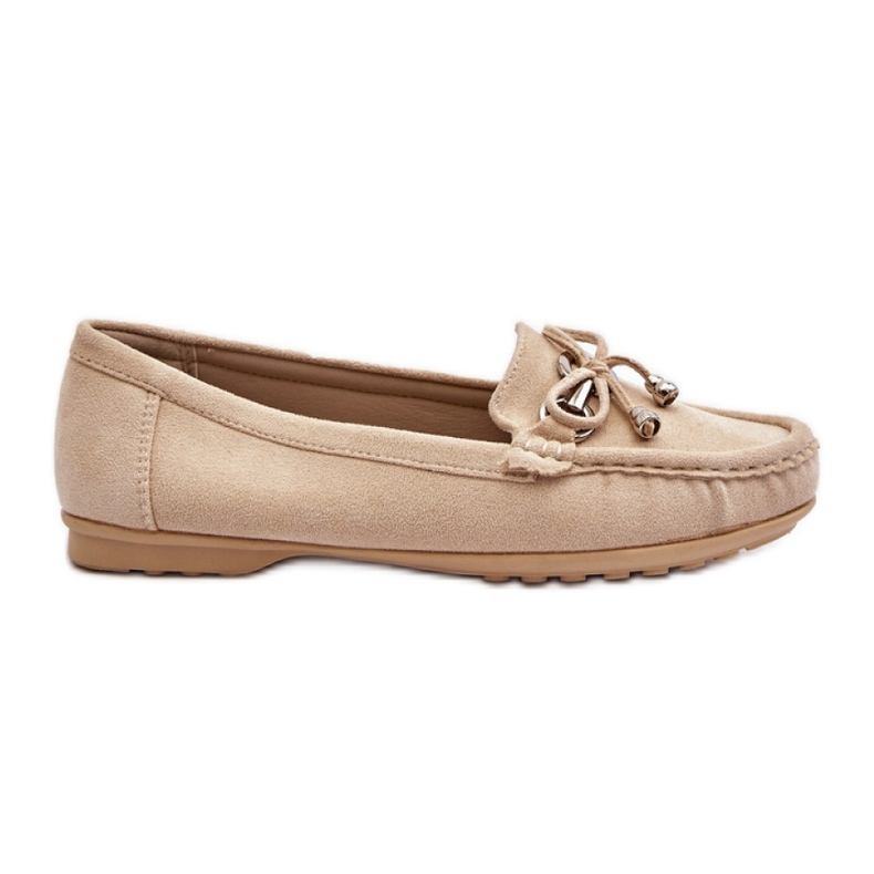 Ženske mokasine od brušene kože s bež dekoracijom