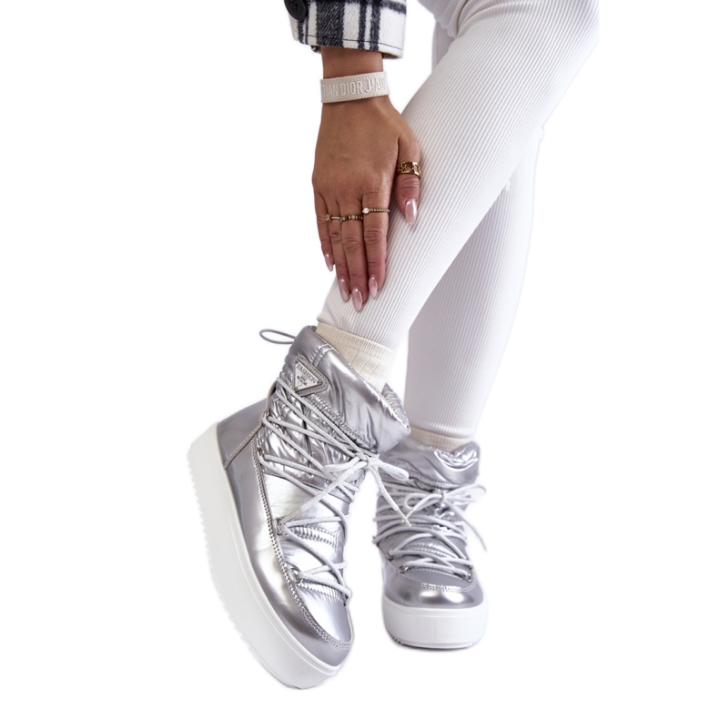 Ženske srebrne čizme za snijeg s platformom na vezanje siva