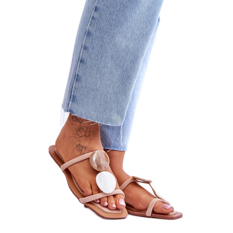 Papuče od brušene kože s bež ukrasima