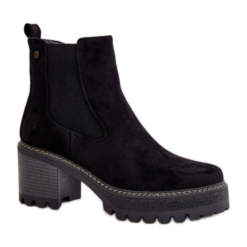 Ženske čizme od brušene kože s debelim donjim dijelom, crne crno