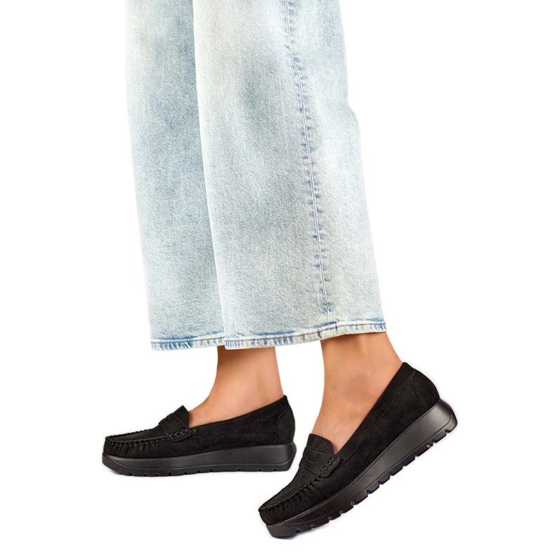 Ženske mokasine s platformom 24-21338B crne crno