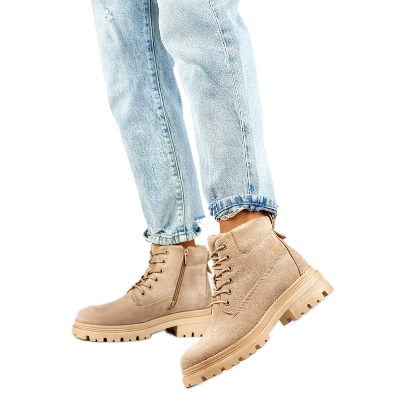 Ženske traperice s krznom A5201-39BE, bež