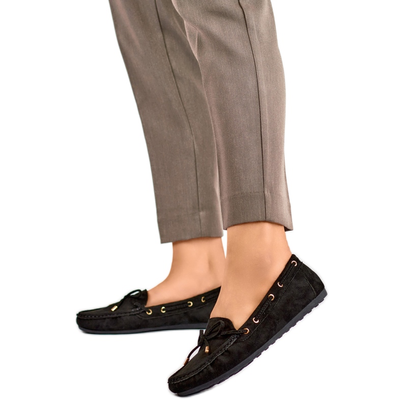 QQ5B ženske mokasine s mašnom crno