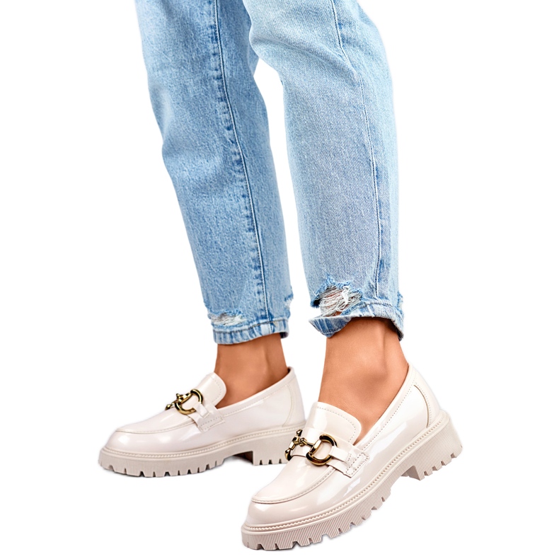 Ženske mokasine sa zlatnim ukrasom OH31-2LT/BE bež