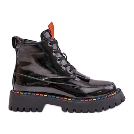 Crne anafra kožne lakirane radne čizme s patentnim zatvaračem crna