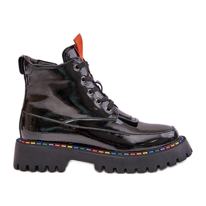 Crne anafra kožne lakirane radne čizme s patentnim zatvaračem crno