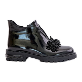 S.Barski Kožne lakirane gležnjače s ukrasom Izolirane D&amp;A LZ42-036 crne crna