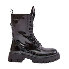 Lakirane izolirane radne gležnjače s ukrasom, crna Kelilea