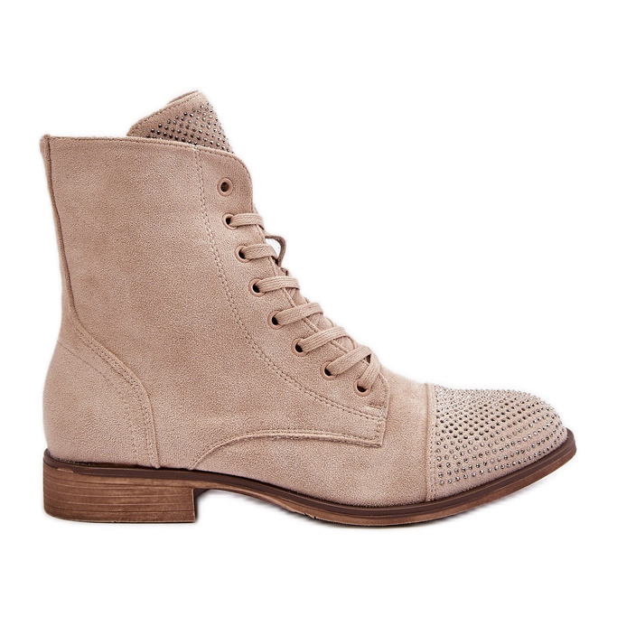 Ukrašene čizme s ravnom petom, eko antilop, tople, svijetlo bež Ellieo