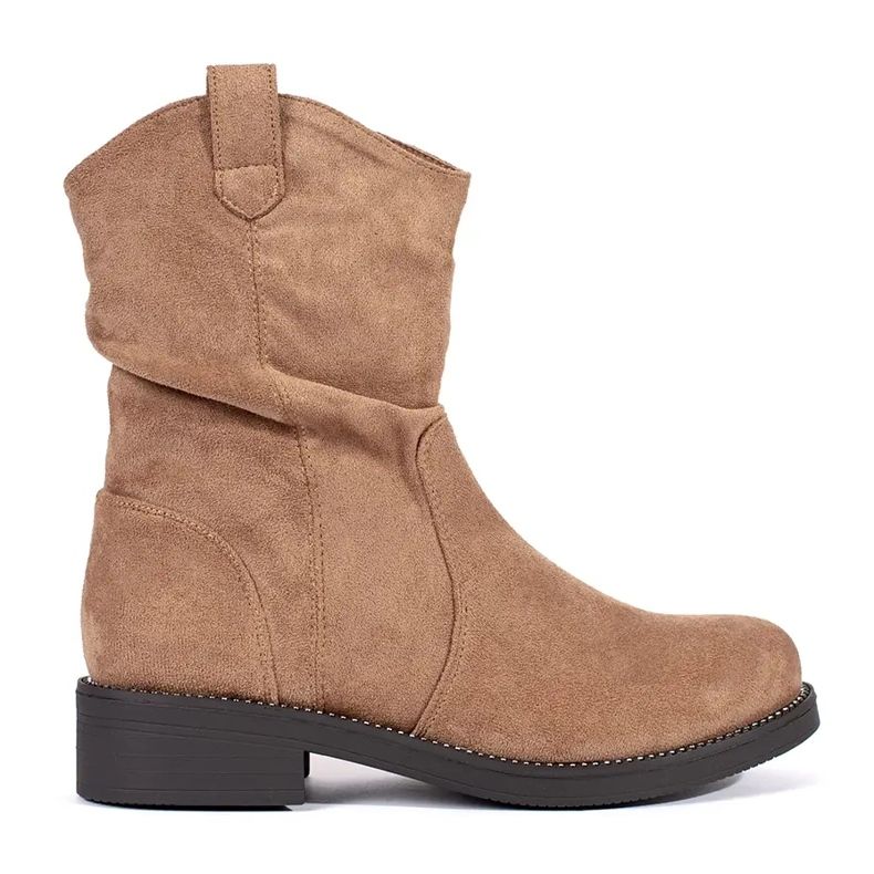 Ženske tamno bež kaubojske čizme od brušene kože