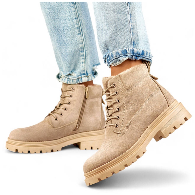 Ženske gležnjače s izolacijom od brušene kože, bež A5201-39BE